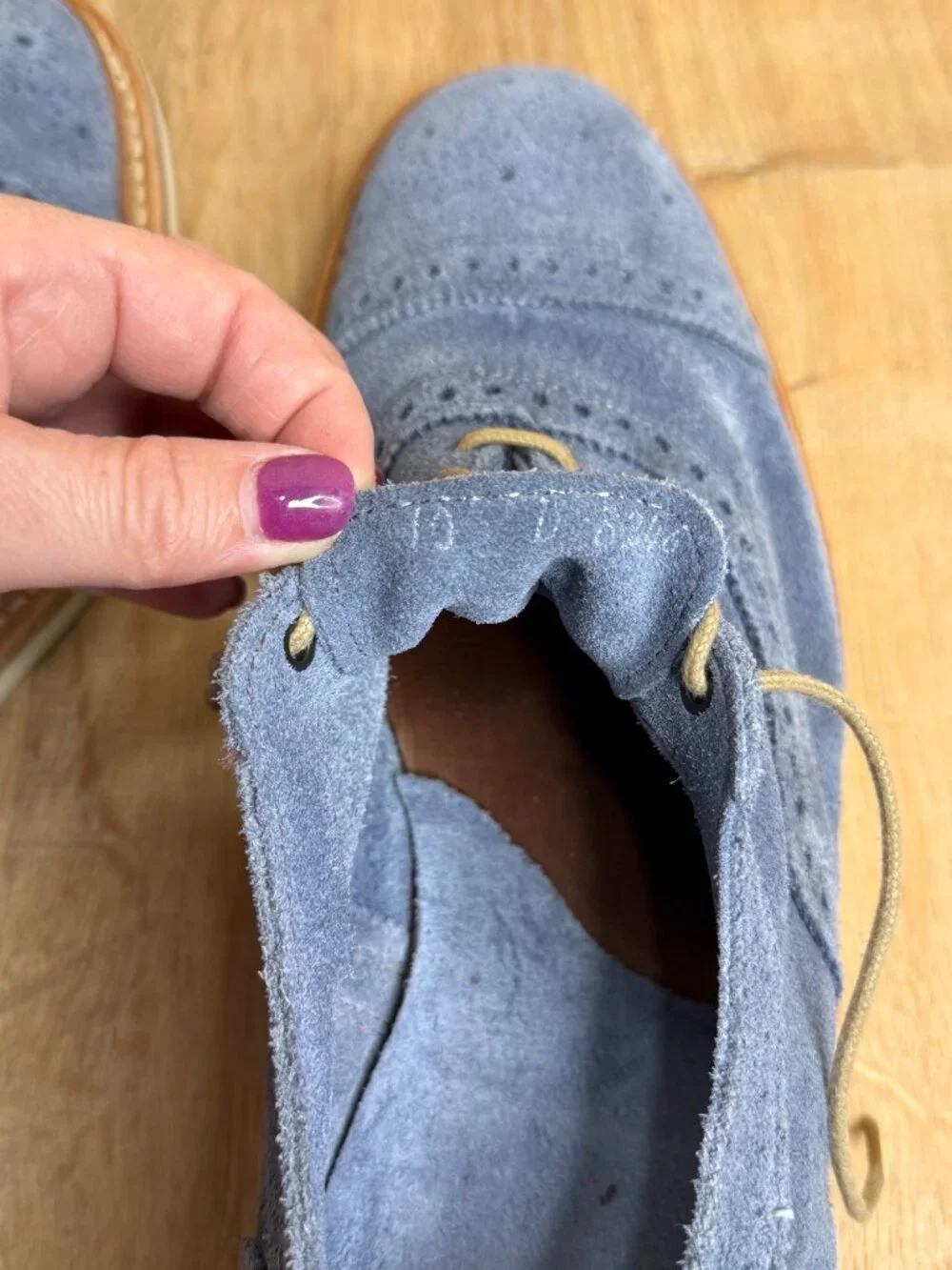Allen Edmonds Strandmok 2.0 Blue Suede Oxford Shoes Mens 10D Vibram Gumlite